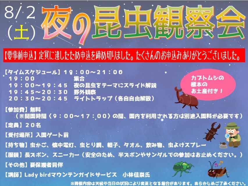 【受付終了】夜の昆虫観察会